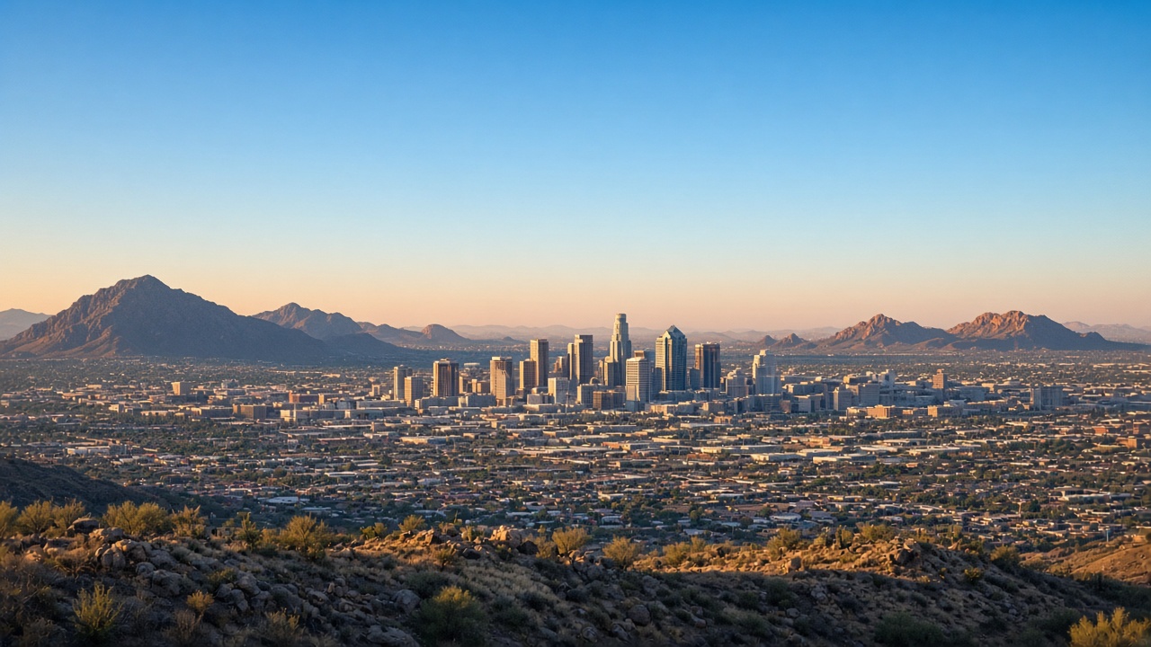 Phoenix Arizona metro skyline and Valley setting